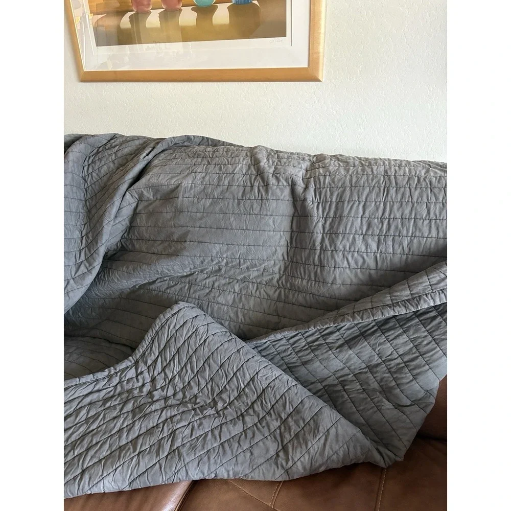 West Elm Channel Stitch queen quilt Dark Gray acid washed